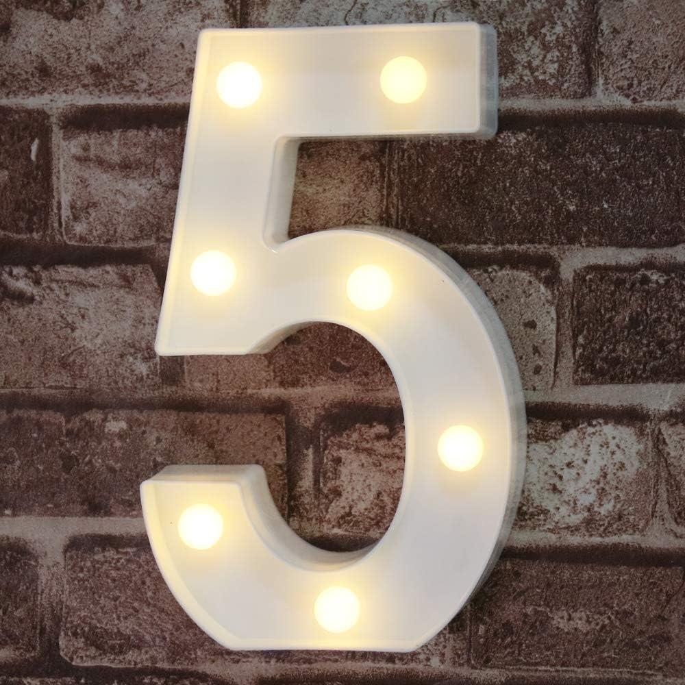 Decorative Led Light up Number Letters, White Plastic Marquee Number Lights Sign Party Wedding Decor Battery Operated Number (1)
