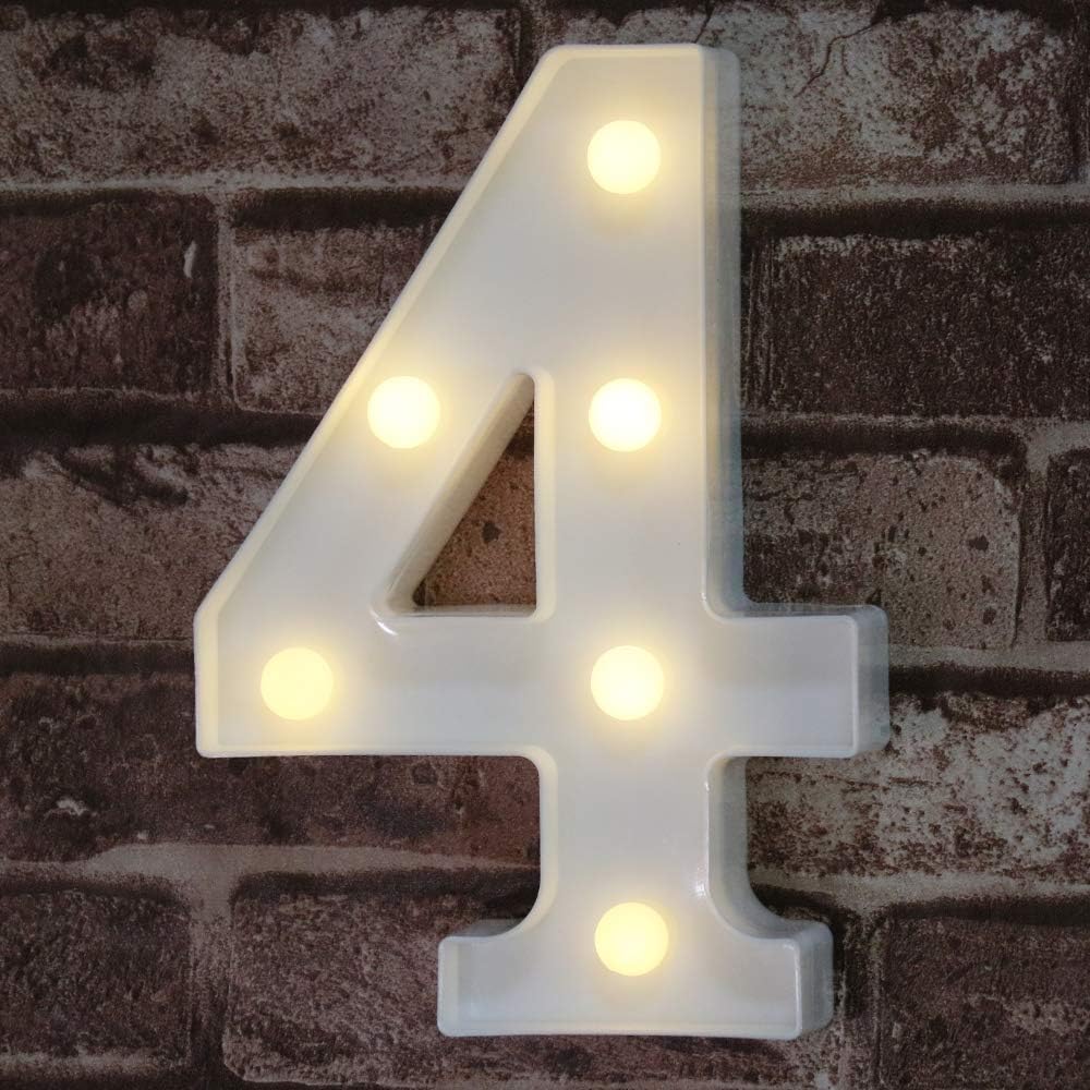 Decorative Led Light up Number Letters, White Plastic Marquee Number Lights Sign Party Wedding Decor Battery Operated Number (1)
