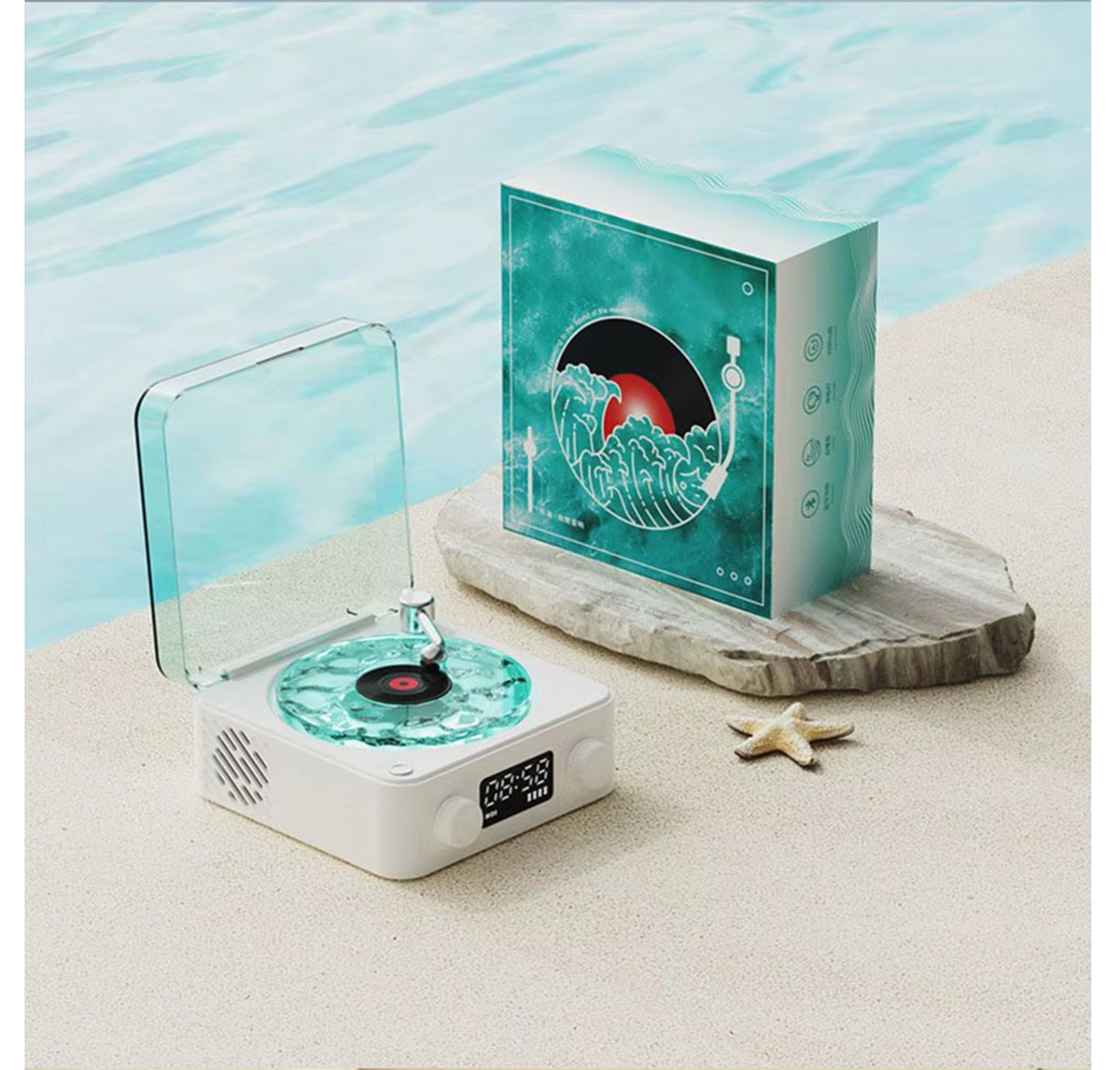 Retro Waves Wireless Bluetooth Vinyl Record Player with White Noise Light