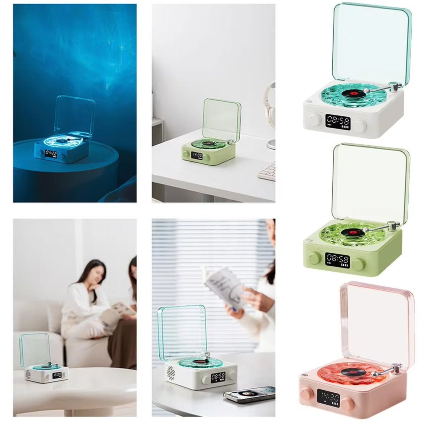 Retro Waves Wireless Bluetooth Vinyl Record Player with White Noise Light