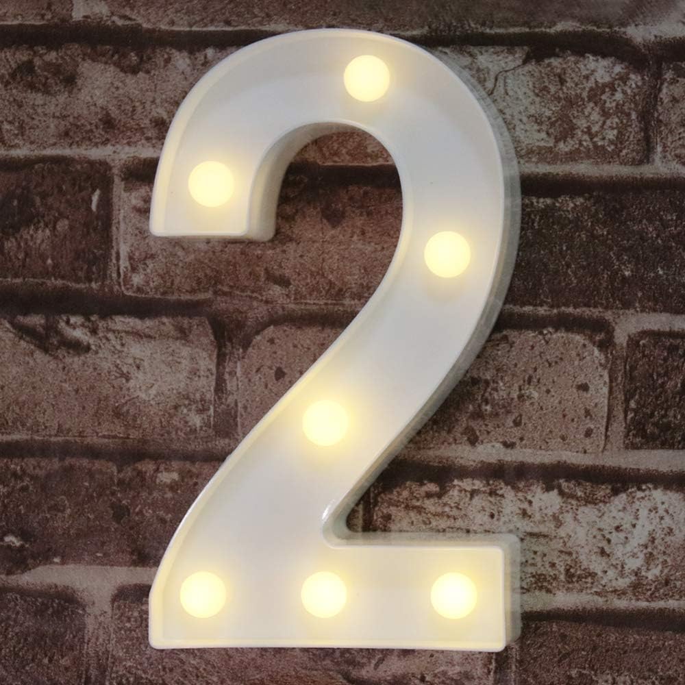 Decorative Led Light up Number Letters, White Plastic Marquee Number Lights Sign Party Wedding Decor Battery Operated Number (1)