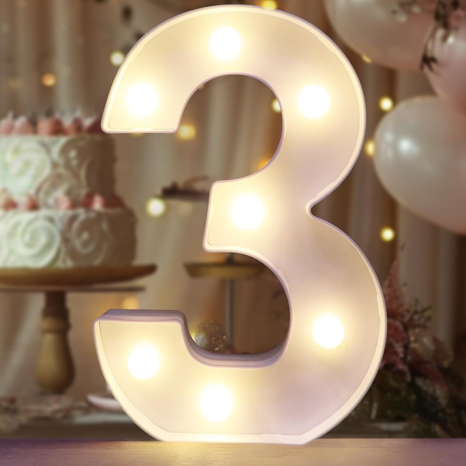 Decorative Led Light up Number Letters, White Plastic Marquee Number Lights Sign Party Wedding Decor Battery Operated Number (1)